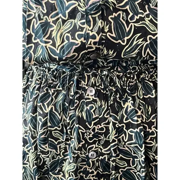 NEW LHD Blouson Shirt Dress •6• Black Sea Turtle Long Sleeve Rio Tie Waist $575 - Picture 5 of 12